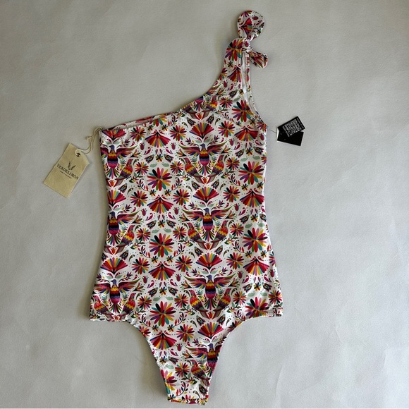Verde Limon size L Tokyo one piece swimsuit one shoulder white bird print NEW - Picture 3 of 16